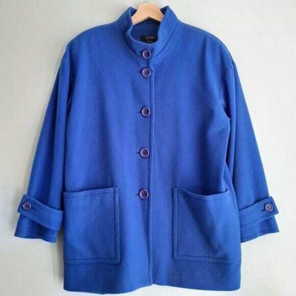 LOUBEN | Wool Cashmere Blend Button Front Soft Coat Jacket Blue Sz 10 P - Picture 13 of 13